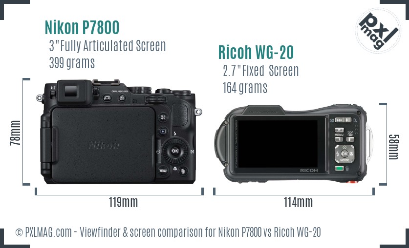 Nikon P7800 vs Ricoh WG-20 Screen and Viewfinder comparison