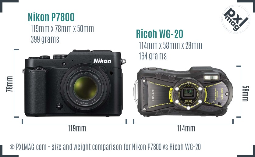Nikon P7800 vs Ricoh WG-20 size comparison Nikon P7800 vs Ricoh WG-20 size comparison