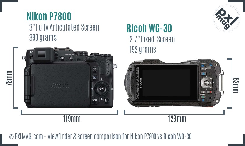 Nikon P7800 vs Ricoh WG-30 Screen and Viewfinder comparison