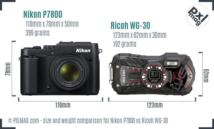 Nikon P7800 vs Ricoh WG-30 size comparison Nikon P7800 vs Ricoh WG-30 size comparison