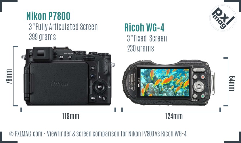 Nikon P7800 vs Ricoh WG-4 Screen and Viewfinder comparison