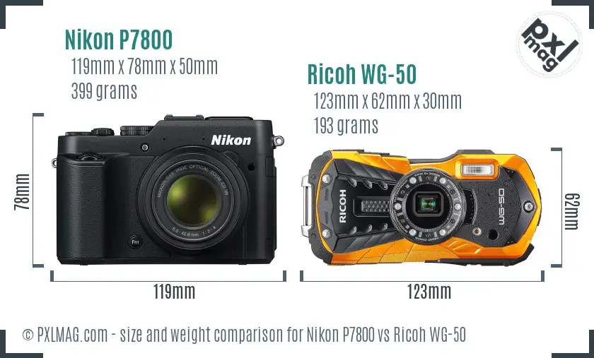 Nikon P7800 vs Ricoh WG-50 size comparison Nikon P7800 vs Ricoh WG-50 size comparison