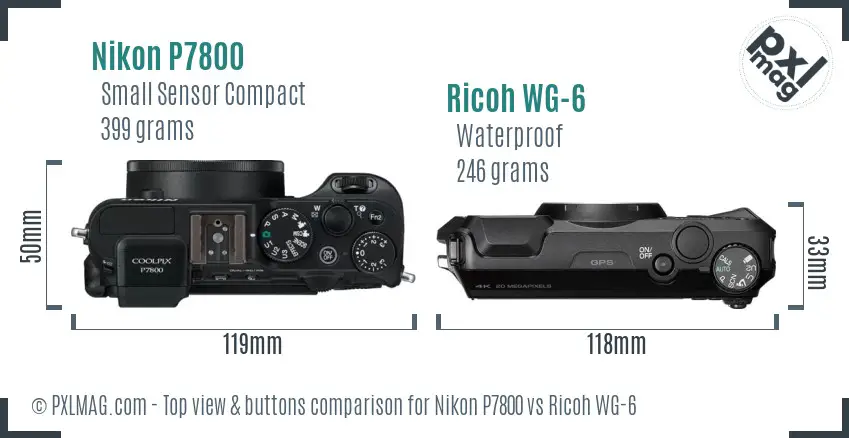 Nikon P7800 vs Ricoh WG-6 top view buttons comparison Nikon P7800 vs Ricoh WG-6 top view buttons comparison