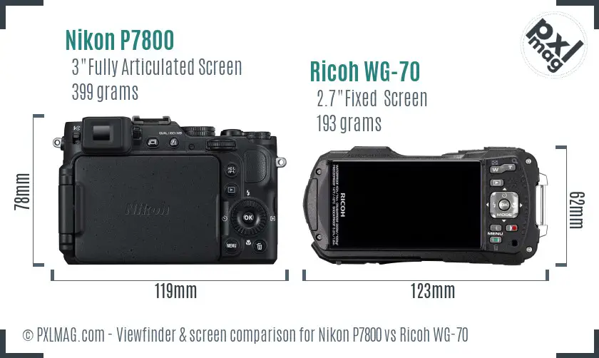 Nikon P7800 vs Ricoh WG-70 Screen and Viewfinder comparison