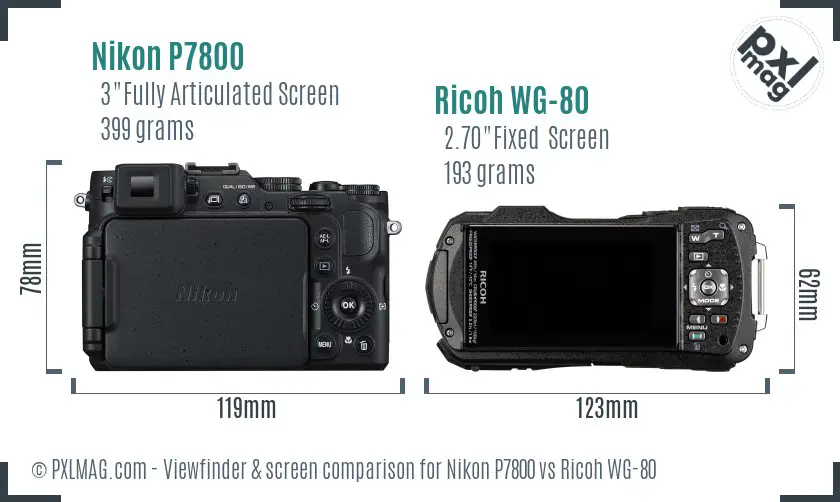 Nikon P7800 vs Ricoh WG-80 Screen and Viewfinder comparison