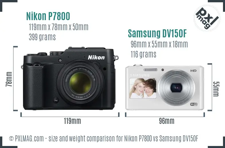 Nikon P7800 vs Samsung DV150F size comparison