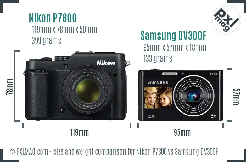 Nikon P7800 vs Samsung DV300F size comparison