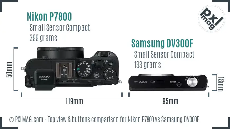 Nikon P7800 vs Samsung DV300F top view buttons comparison