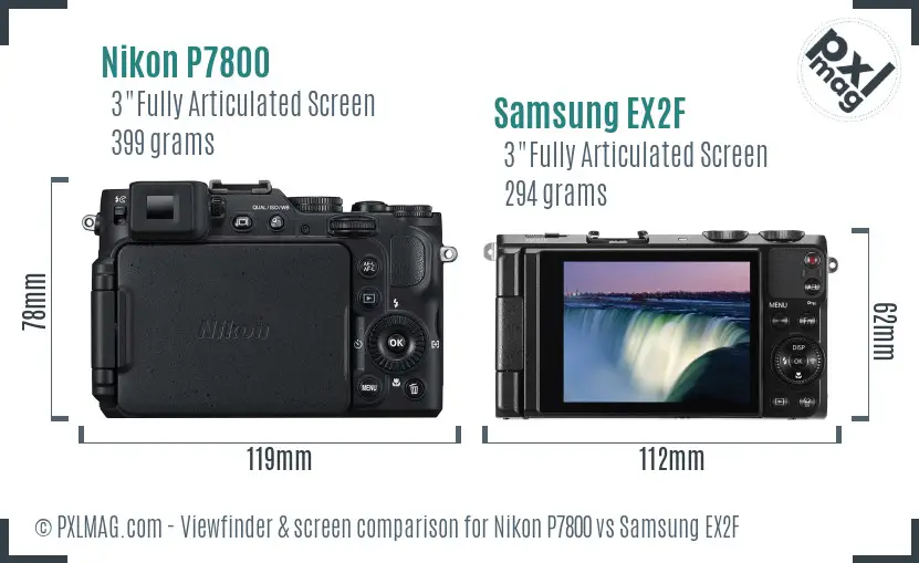 Nikon P7800 vs Samsung EX2F Screen and Viewfinder comparison