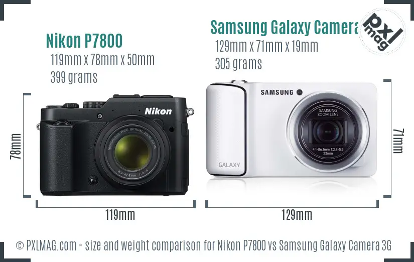 Nikon P7800 vs Samsung Galaxy Camera 3G size comparison Nikon P7800 vs Samsung Galaxy Camera 3G size comparison