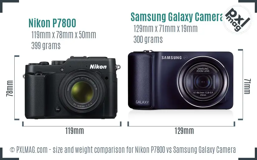 Nikon P7800 vs Samsung Galaxy Camera size comparison