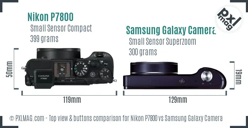 Nikon P7800 vs Samsung Galaxy Camera top view buttons comparison