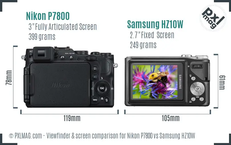 Nikon P7800 vs Samsung HZ10W Screen and Viewfinder comparison