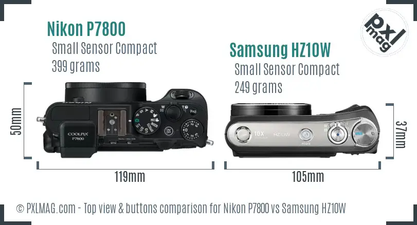 Nikon P7800 vs Samsung HZ10W top view buttons comparison