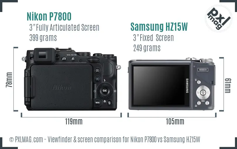 Nikon P7800 vs Samsung HZ15W Screen and Viewfinder comparison