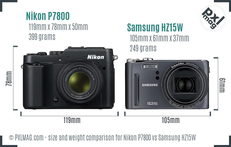 Nikon P7800 vs Samsung HZ15W size comparison