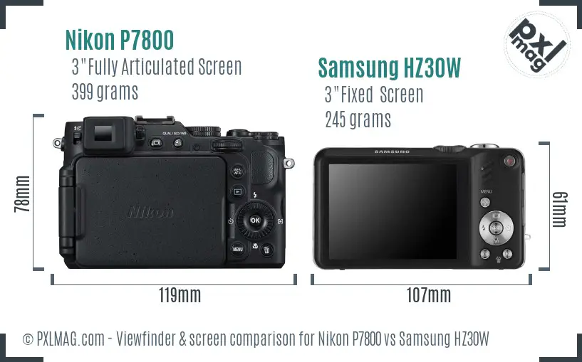 Nikon P7800 vs Samsung HZ30W Screen and Viewfinder comparison Nikon P7800 vs Samsung HZ30W Screen and Viewfinder comparison
