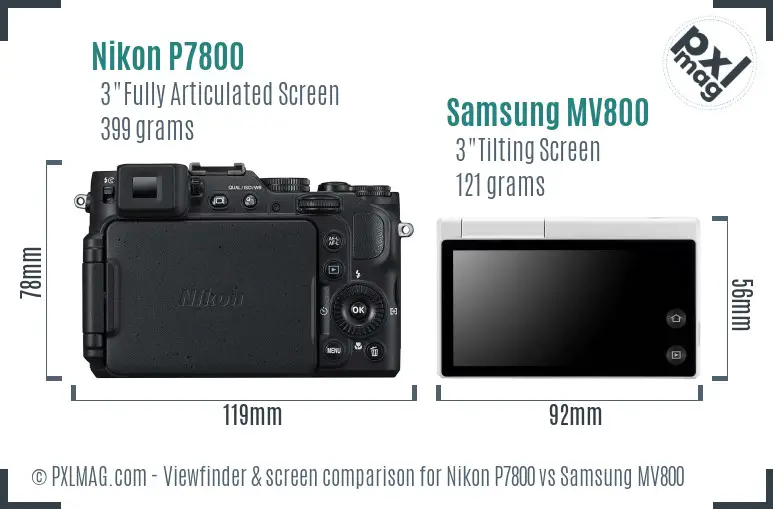 Nikon P7800 vs Samsung MV800 Screen and Viewfinder comparison