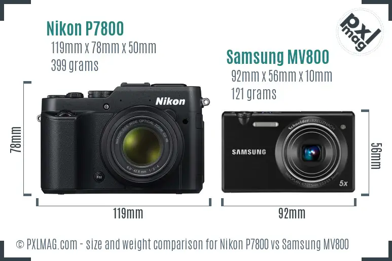 Nikon P7800 vs Samsung MV800 size comparison