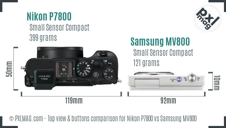 Nikon P7800 vs Samsung MV800 top view buttons comparison