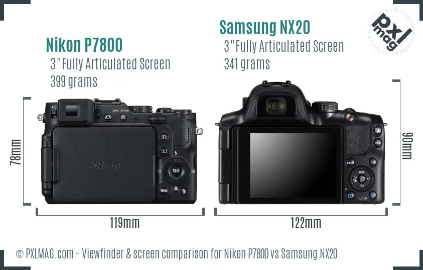 Nikon P7800 vs Samsung NX20 Screen and Viewfinder comparison
