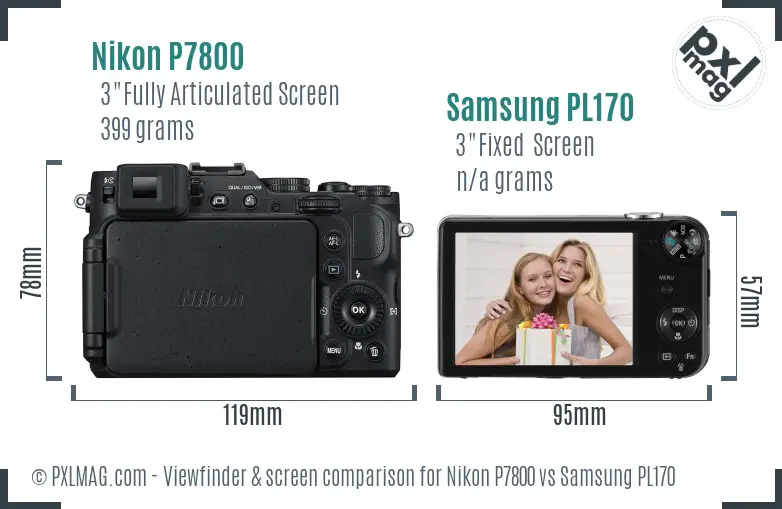 Nikon P7800 vs Samsung PL170 Screen and Viewfinder comparison