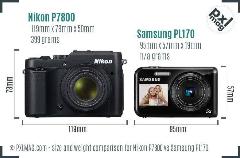 Nikon P7800 vs Samsung PL170 size comparison