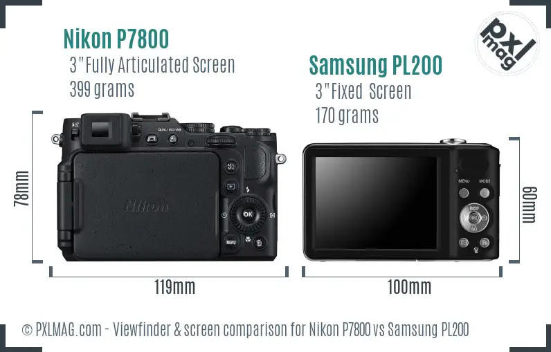Nikon P7800 vs Samsung PL200 Screen and Viewfinder comparison