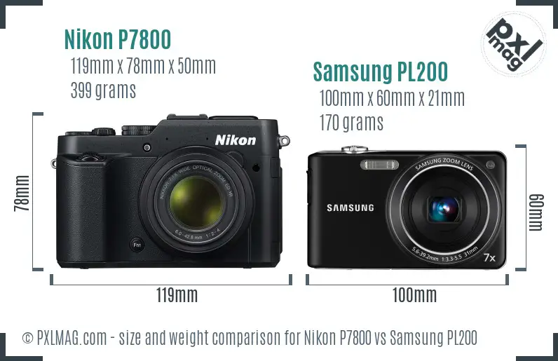 Nikon P7800 vs Samsung PL200 size comparison