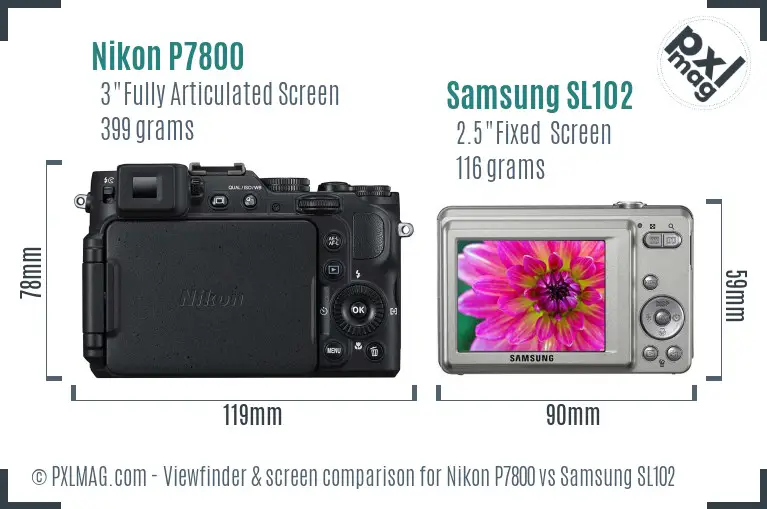 Nikon P7800 vs Samsung SL102 Screen and Viewfinder comparison