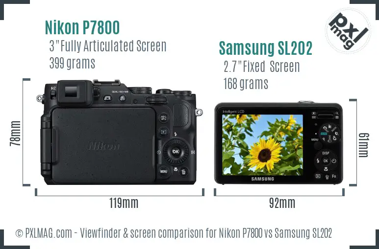 Nikon P7800 vs Samsung SL202 Screen and Viewfinder comparison