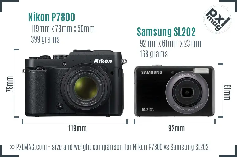 Nikon P7800 vs Samsung SL202 size comparison