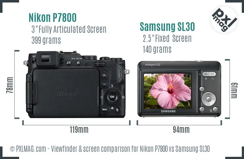 Nikon P7800 vs Samsung SL30 Screen and Viewfinder comparison