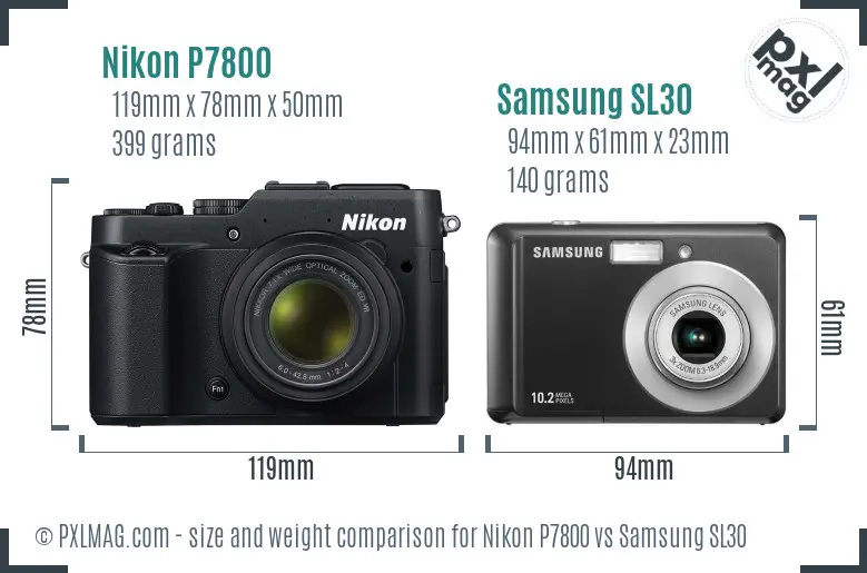 Nikon P7800 vs Samsung SL30 size comparison