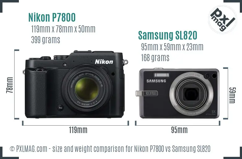 Nikon P7800 vs Samsung SL820 size comparison