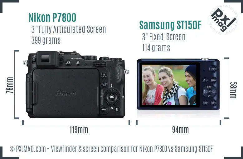 Nikon P7800 vs Samsung ST150F Screen and Viewfinder comparison