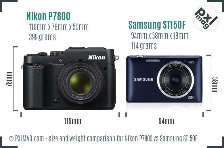 Nikon P7800 vs Samsung ST150F size comparison