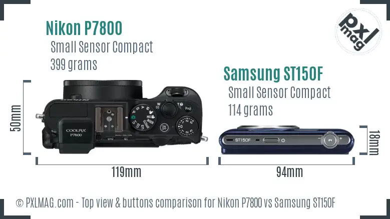 Nikon P7800 vs Samsung ST150F top view buttons comparison