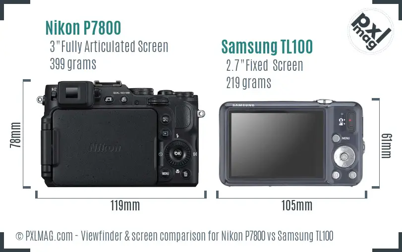 Nikon P7800 vs Samsung TL100 Screen and Viewfinder comparison