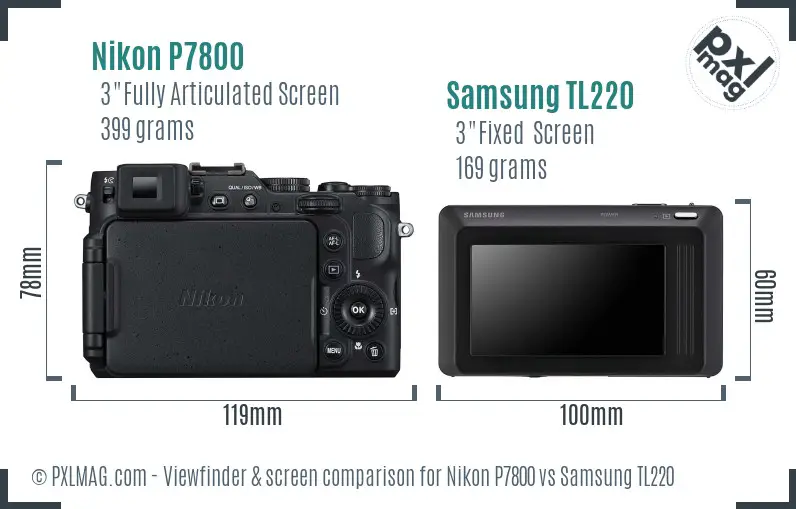 Nikon P7800 vs Samsung TL220 Screen and Viewfinder comparison