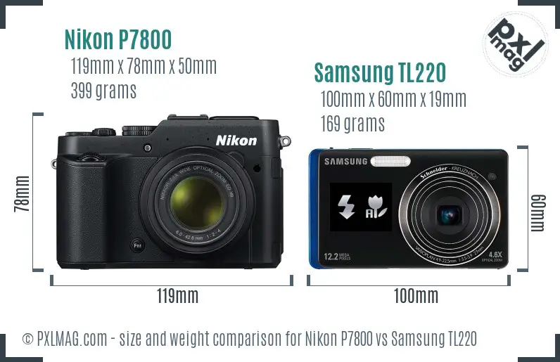 Nikon P7800 vs Samsung TL220 size comparison