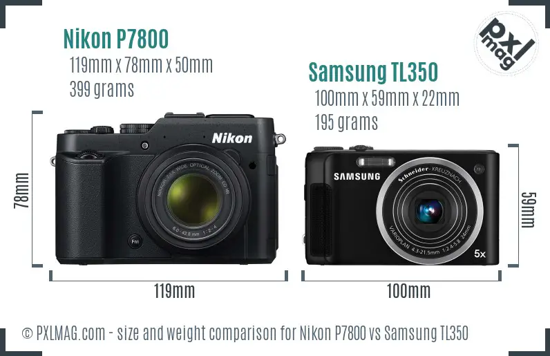 Nikon P7800 vs Samsung TL350 size comparison