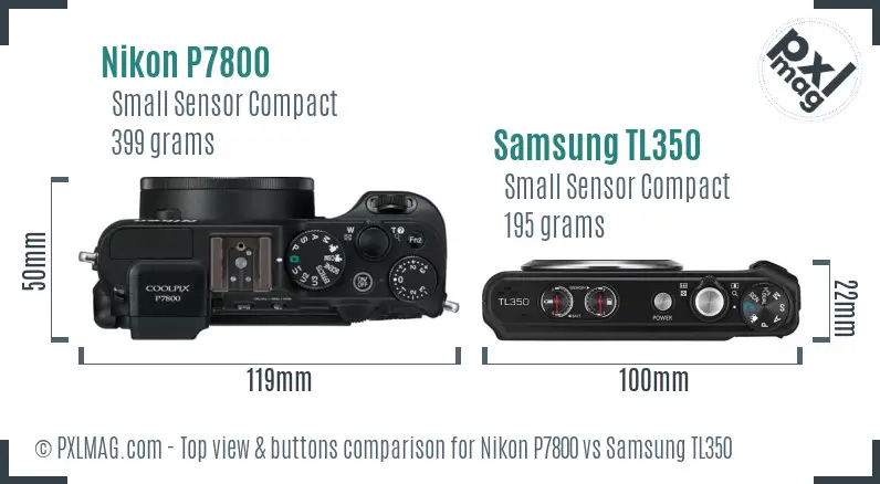 Nikon P7800 vs Samsung TL350 top view buttons comparison