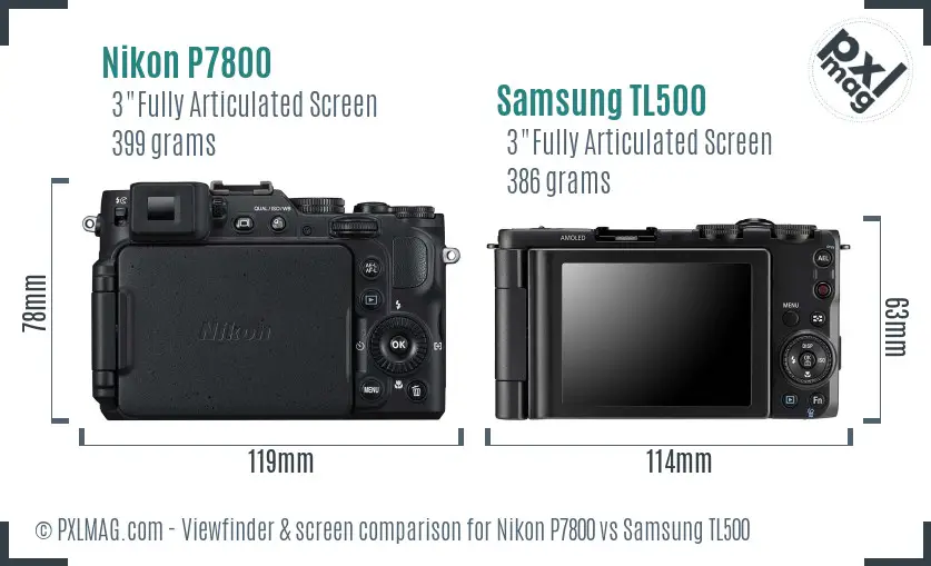 Nikon P7800 vs Samsung TL500 Screen and Viewfinder comparison