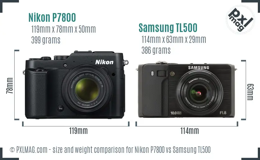 Nikon P7800 vs Samsung TL500 size comparison