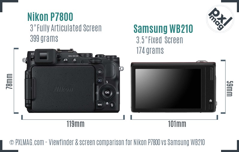 Nikon P7800 vs Samsung WB210 Screen and Viewfinder comparison