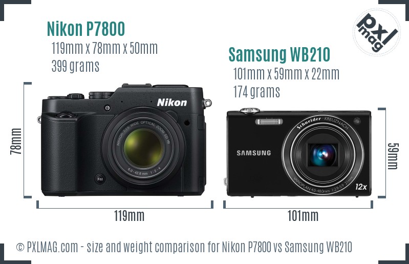 Nikon P7800 vs Samsung WB210 size comparison Nikon P7800 vs Samsung WB210 size comparison
