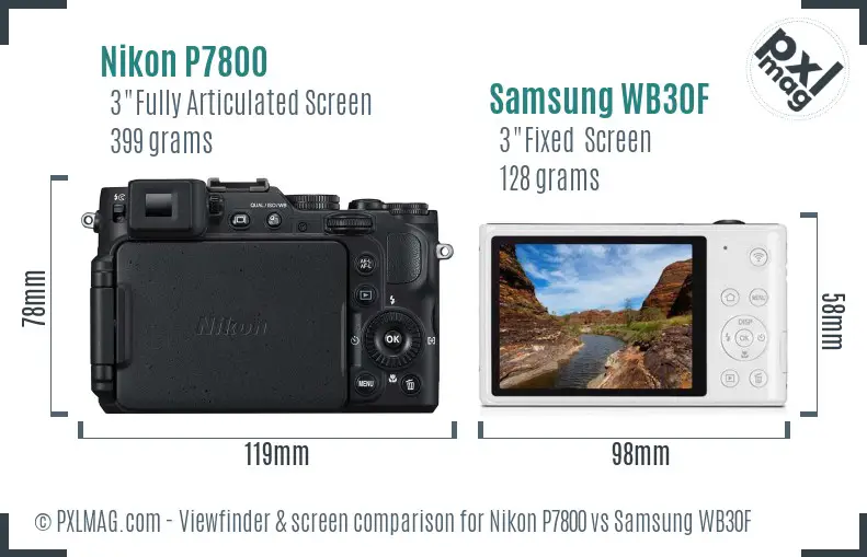 Nikon P7800 vs Samsung WB30F Screen and Viewfinder comparison