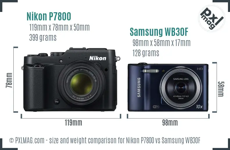 Nikon P7800 vs Samsung WB30F size comparison