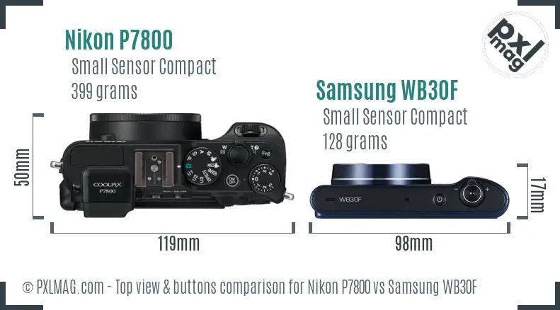 Nikon P7800 vs Samsung WB30F top view buttons comparison